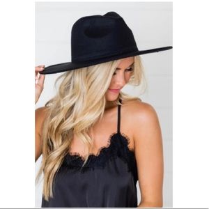 Boho Black Wide Brim Western Fedora Hat.